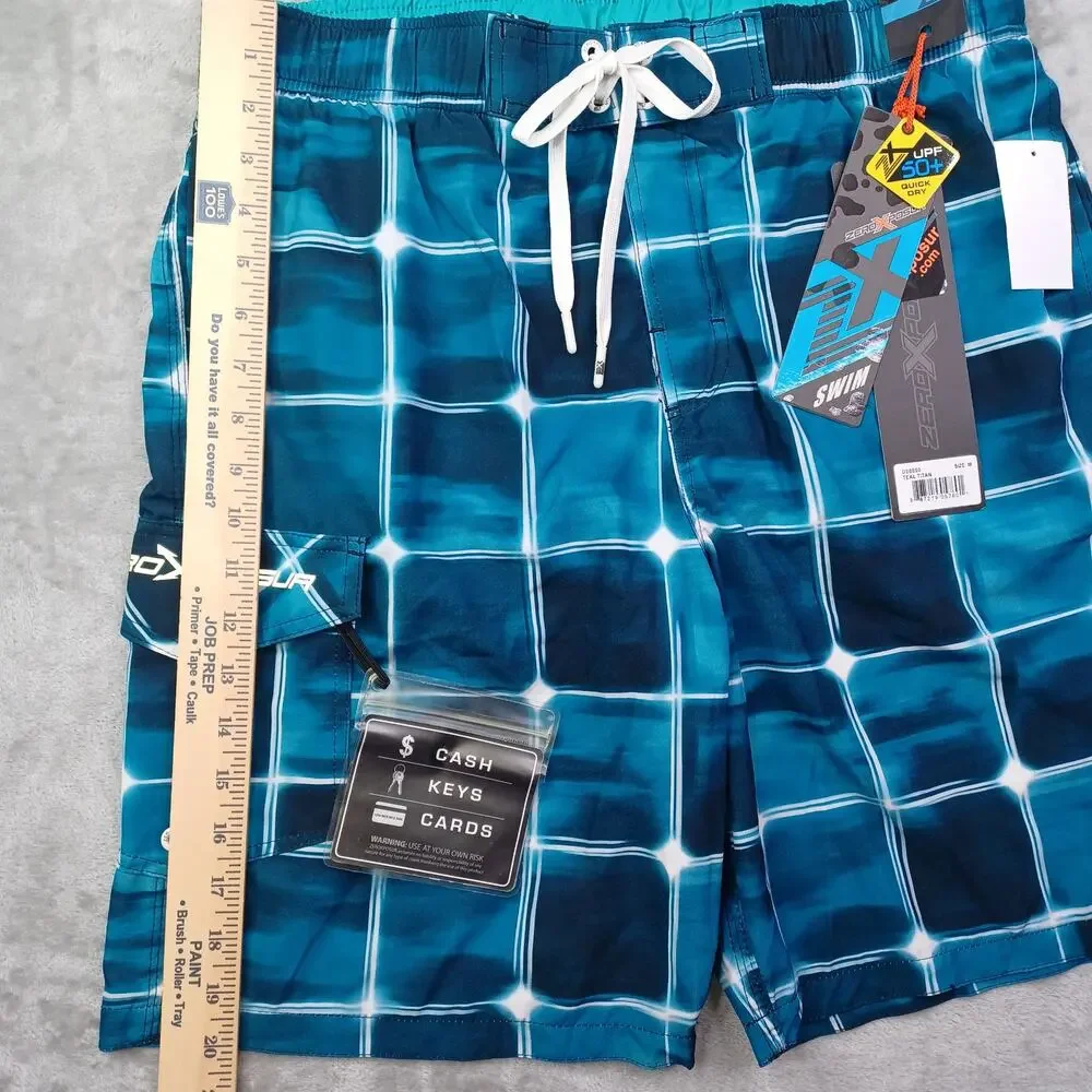 Zeroxposur Swim Board Shorts Mens M Teal Blue UPF 50 Quick Dry 4-Way Stretch NWT